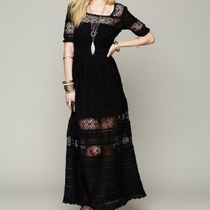 Free People Crochet and Lace Boho Black Maxi Dress